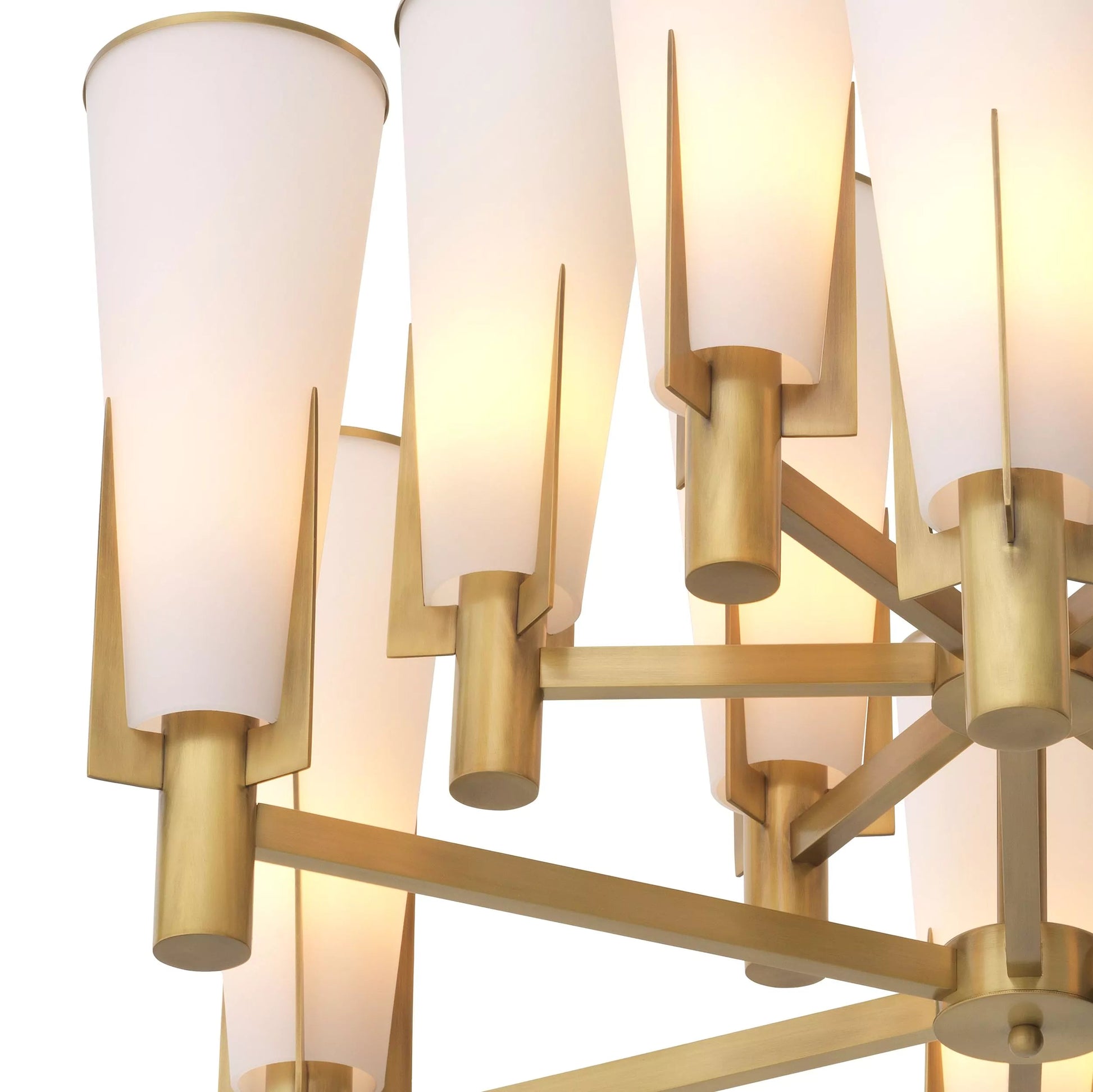 Dino Double Modern Brass Chandelier - (Antique Brass Finish/White Glass) 