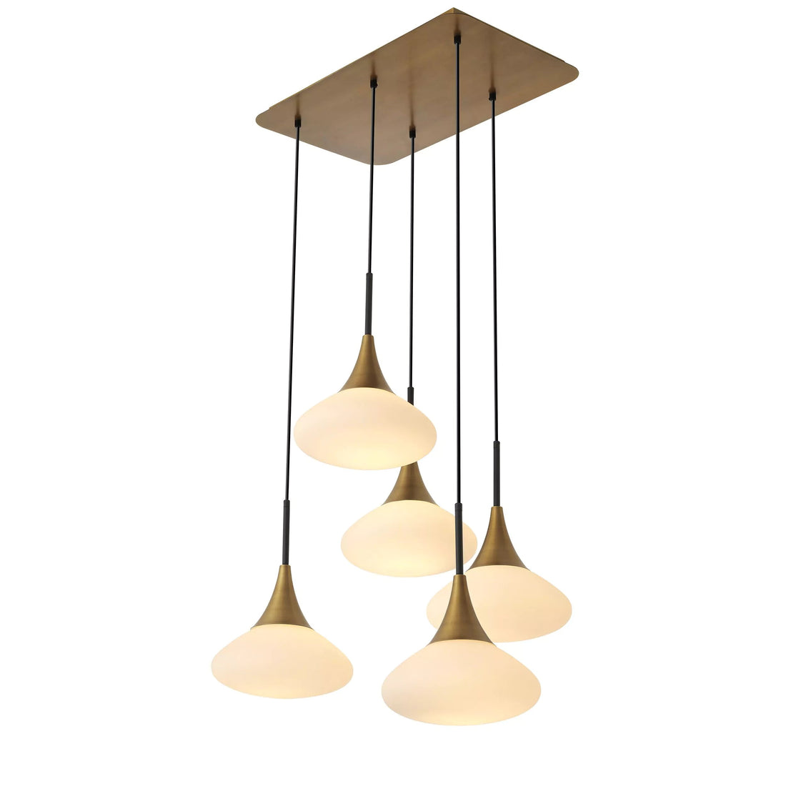 Duco L Modern Brass Chandelier - [Antique Brass Finish | White Glass | Black Finish | Alabaster] 