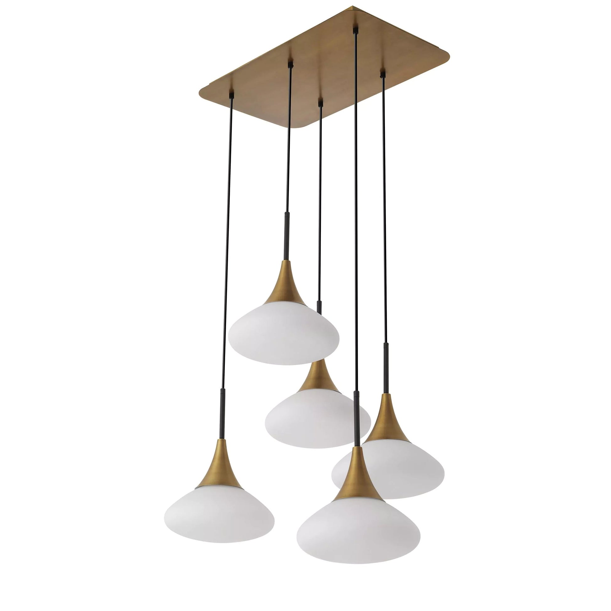 Duco L Modern Brass Chandelier - [Antique Brass Finish | White Glass | Black Finish | Alabaster] 