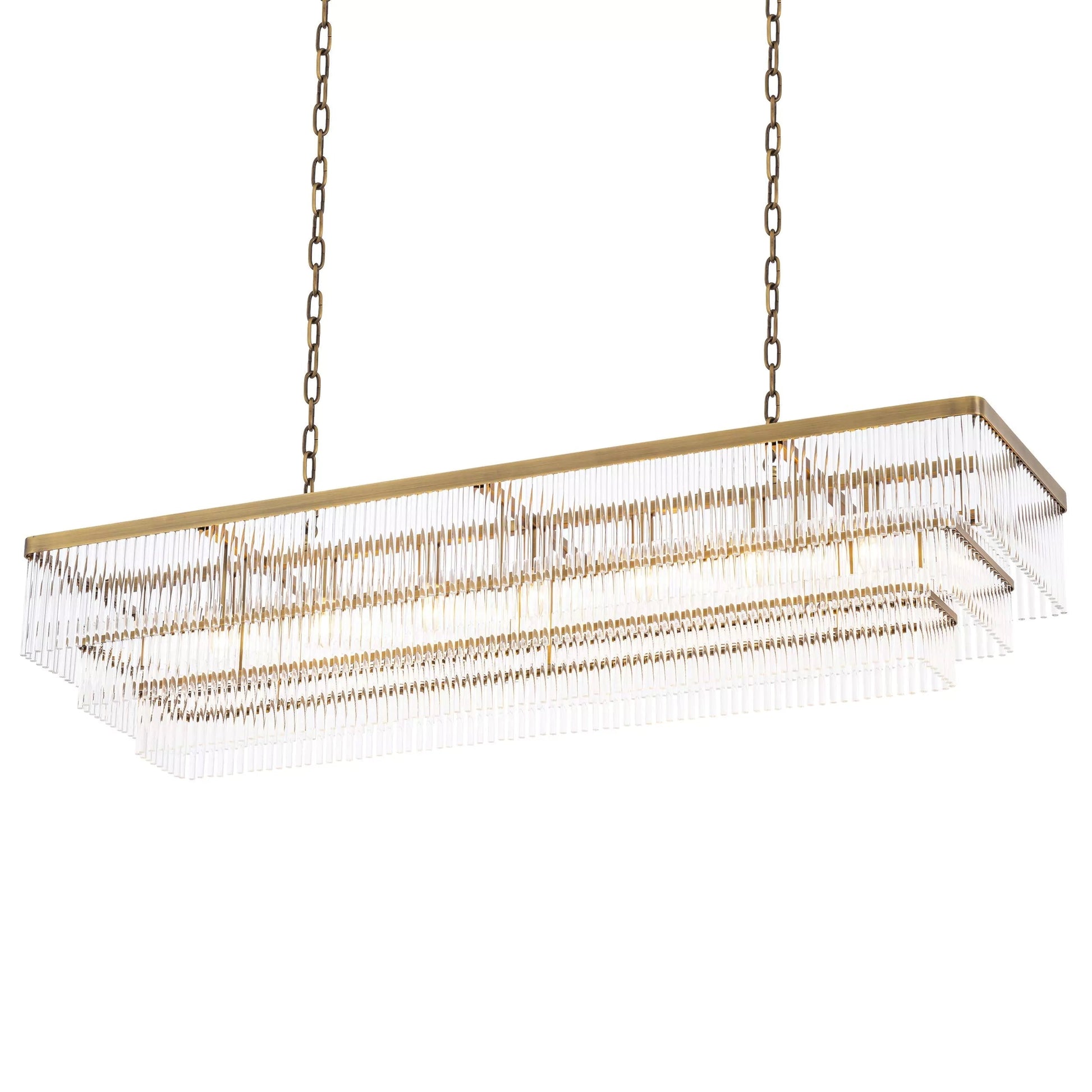 East Rectangle Modern Brass Glass Chandelier 