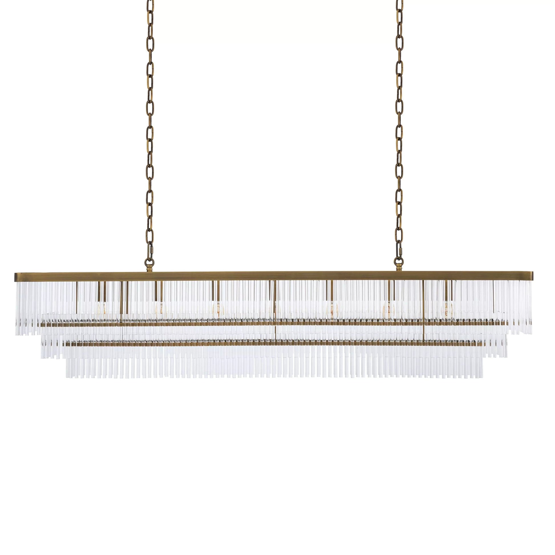 East Rectangle Modern Brass Glass Chandelier 