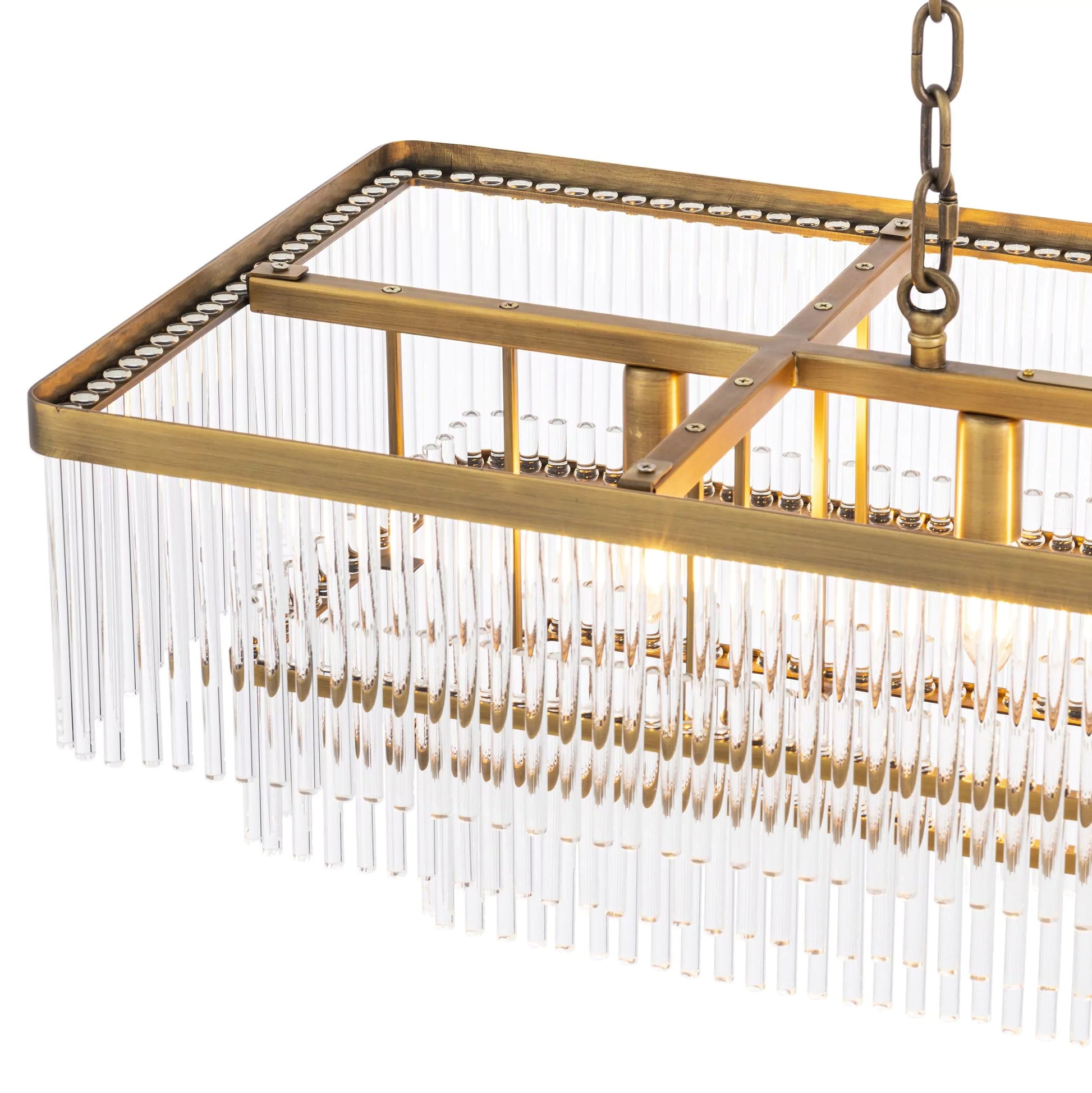 East Rectangle Modern Brass Glass Chandelier 