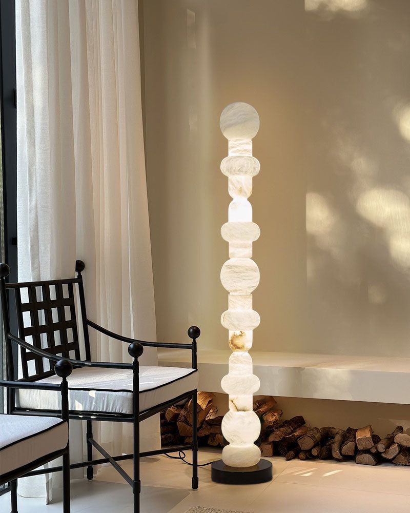 Modern White Alabaster High Standing Floor Lamp with geometric modeling design, Height 160cm,40W