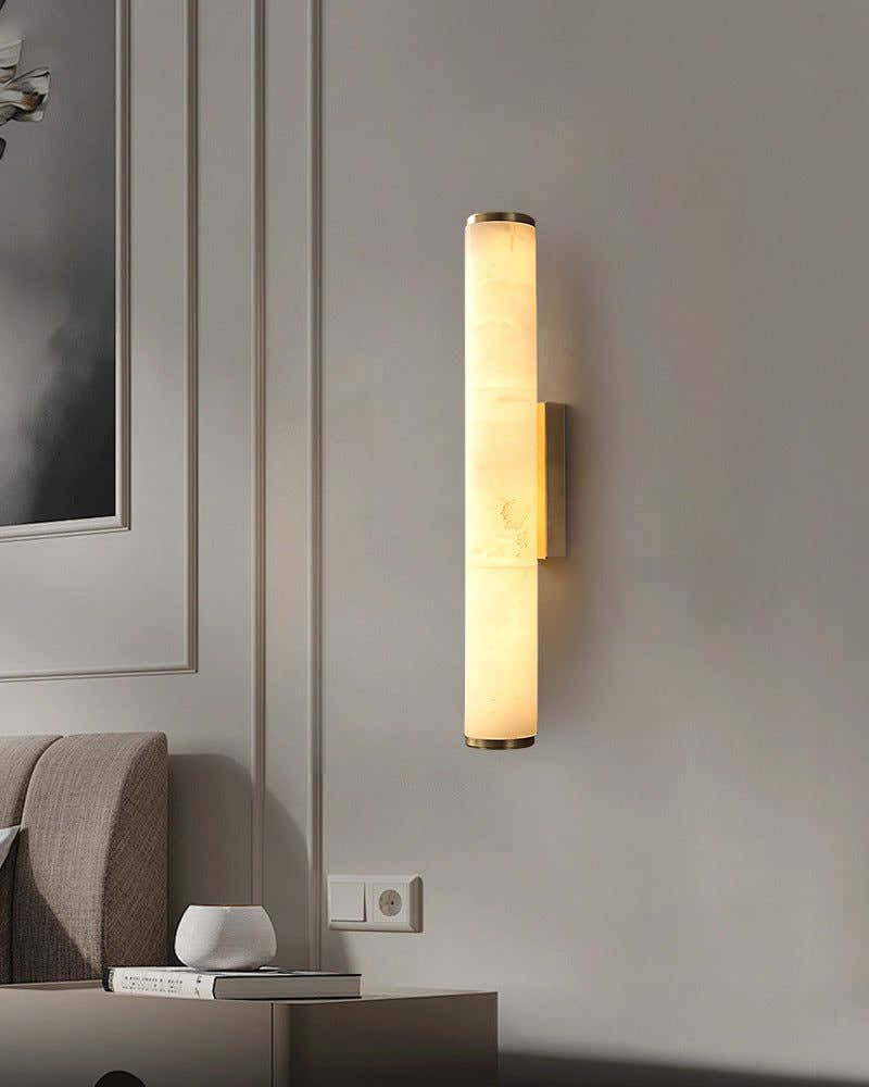 LED Copper Cylindrical Natural Marble Alabaster Wall Sconce Lamp