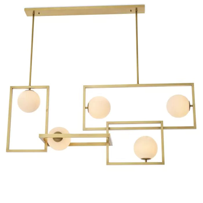 Erasmus Modern Brass Chandelier - Antique Brass Finish | White Glass]