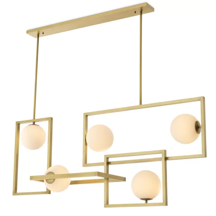 Erasmus Modern Brass Chandelier - Antique Brass Finish | White Glass]