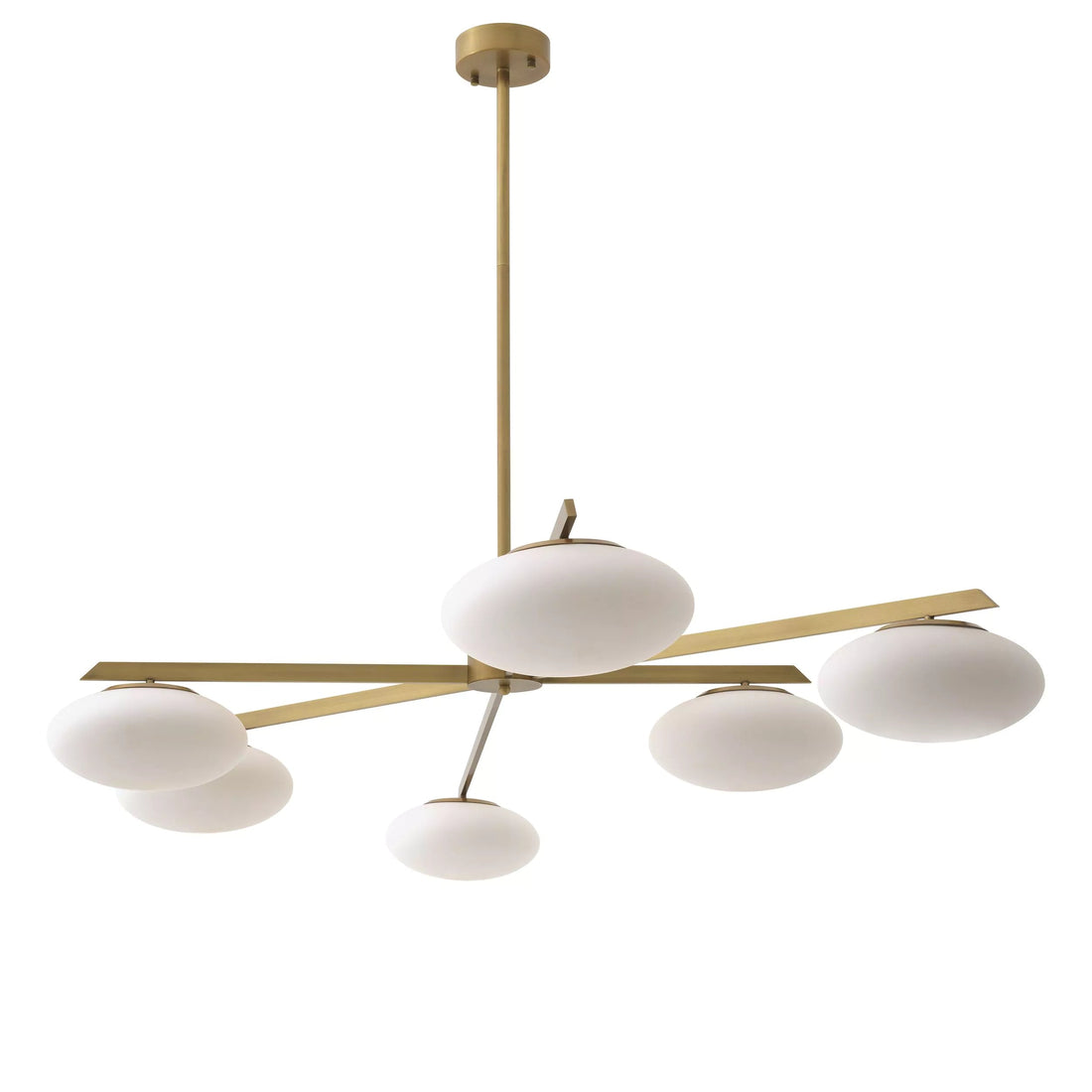 Evergreen L Modern Brass Chandelier - Antique Brass Finish | White Glass]