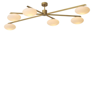 Evergreen L Modern Brass Chandelier - Antique Brass Finish | White Glass]