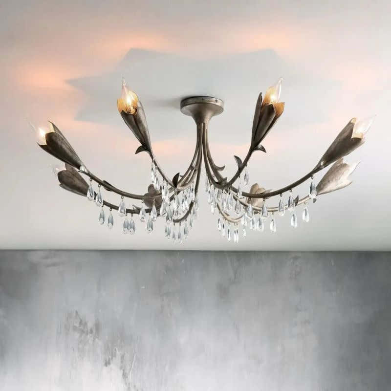 Gothic Viticci Leaf Flushmount 8-Light - Silver