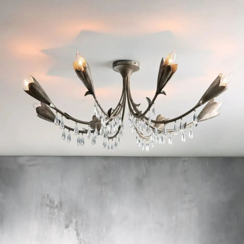 Gothic Viticci Leaf Flushmount 8-Light - Silver