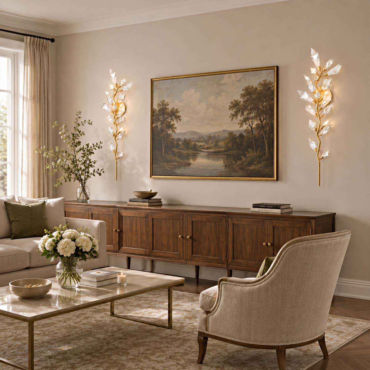 Addison 58" Gold&Silver Crystal Sconce