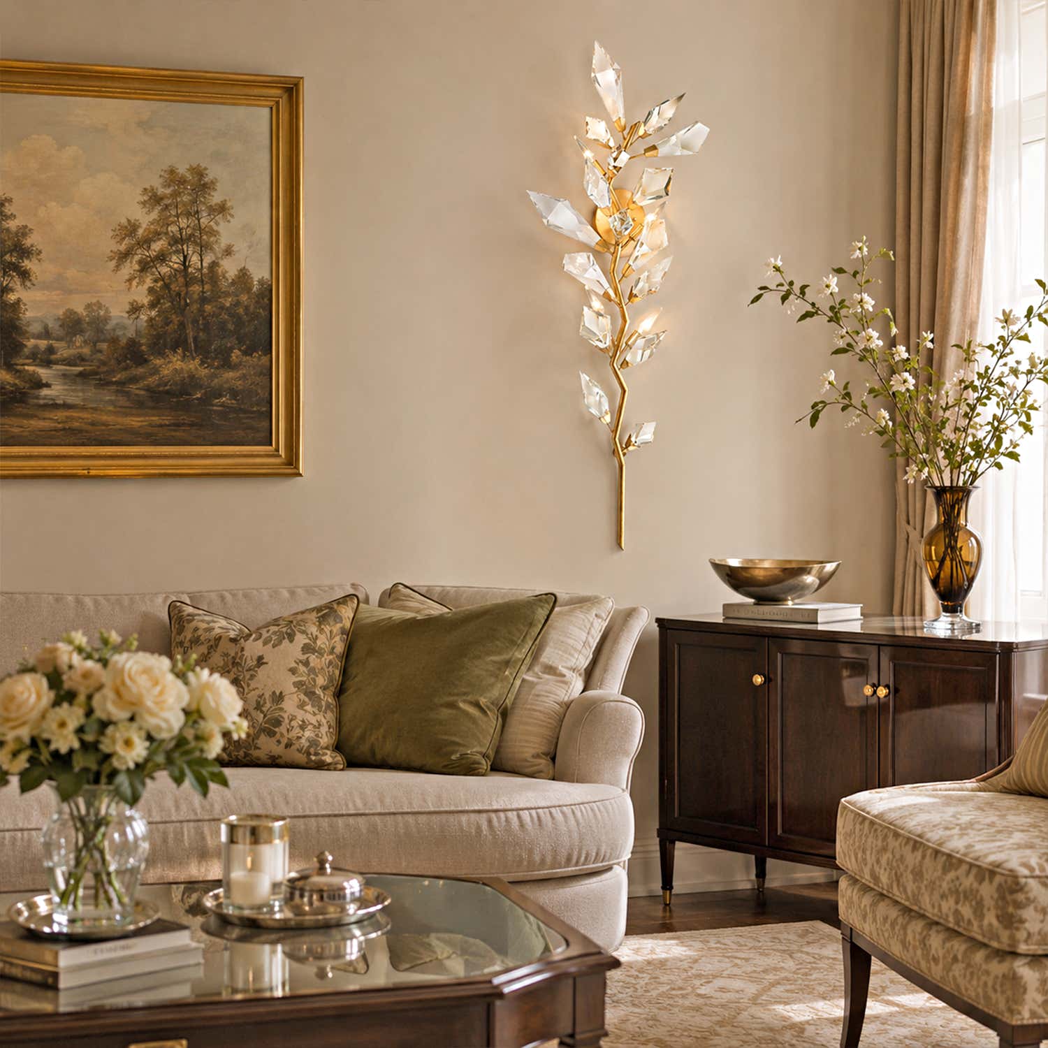 Addison 58" Gold&Silver Crystal Sconce
