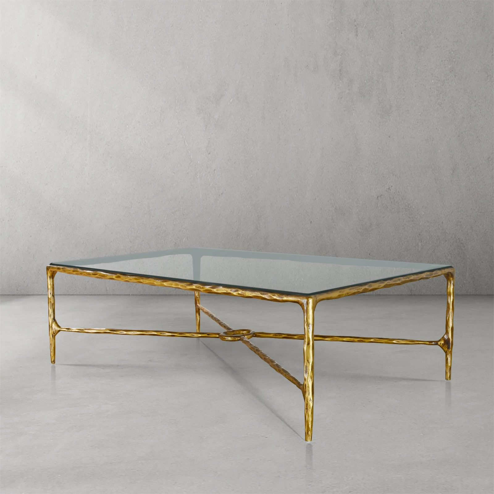 Hand-Forged Metal Rectangle Glass Coffee Table-2