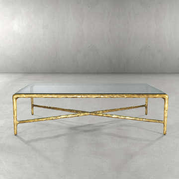 Hand-Forged Metal Rectangle Glass Coffee Table
