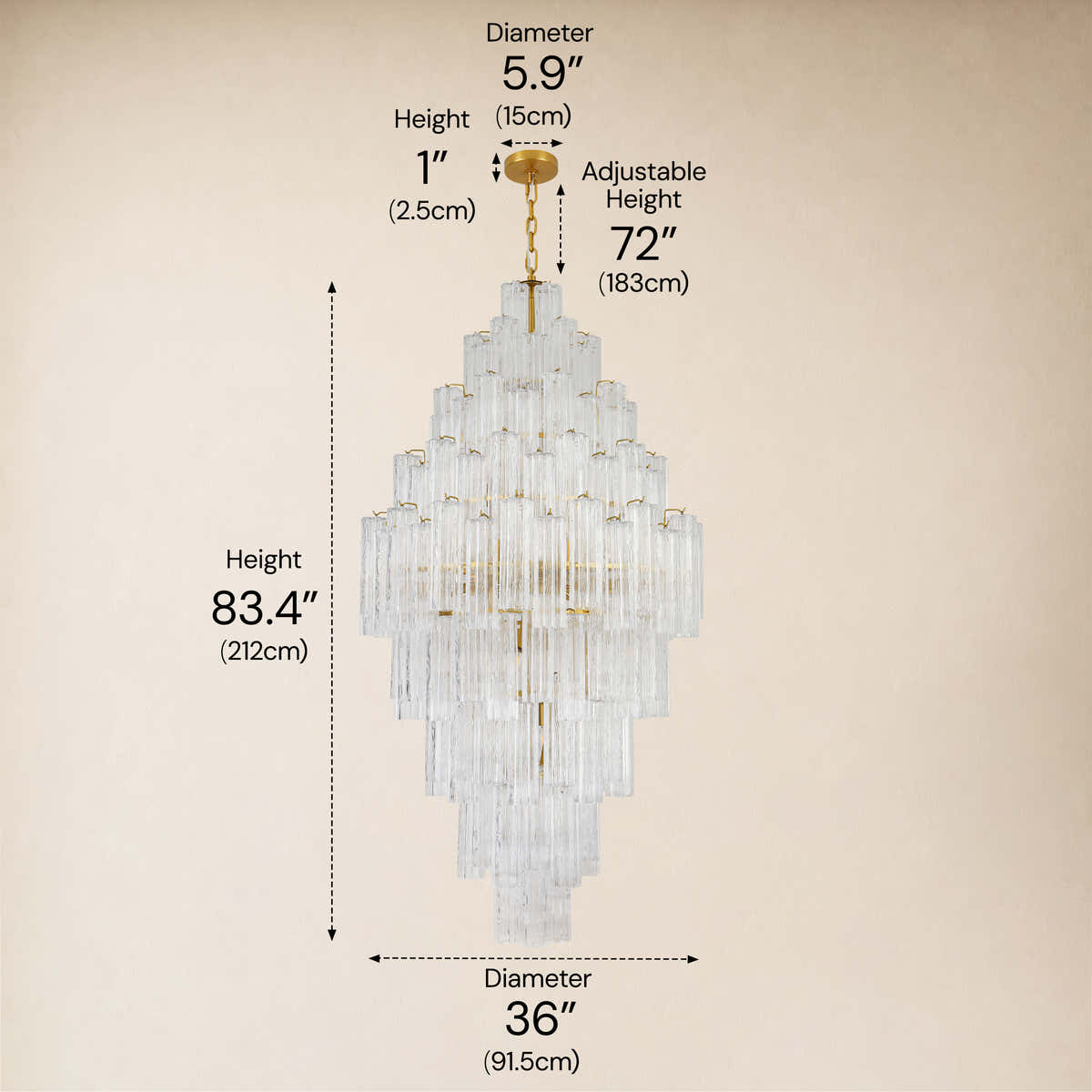 Hexalia Murano Glass Diamond Chandelier  83.4" H