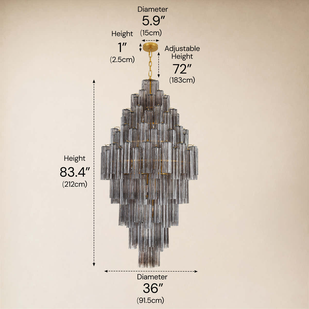 Hexalia Murano Glass Diamond Chandelier  83.4" H