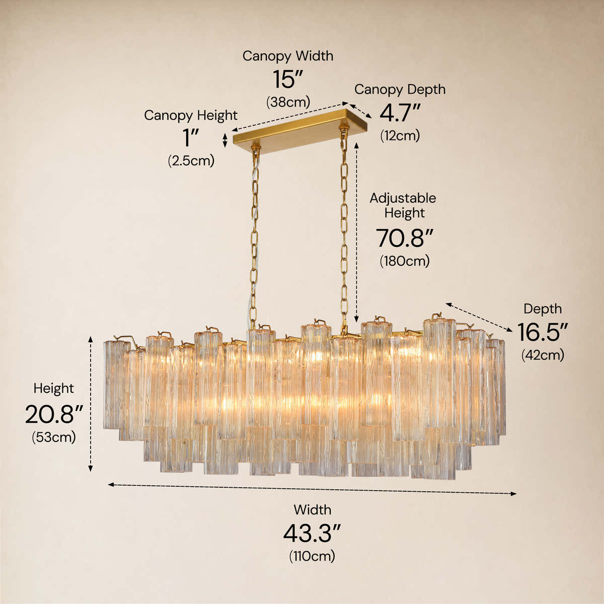 Hexalia Murano Glass Linear Chandelier 43"W