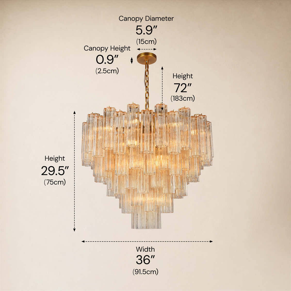 Hexalia Murano Glass Chandelier 36"