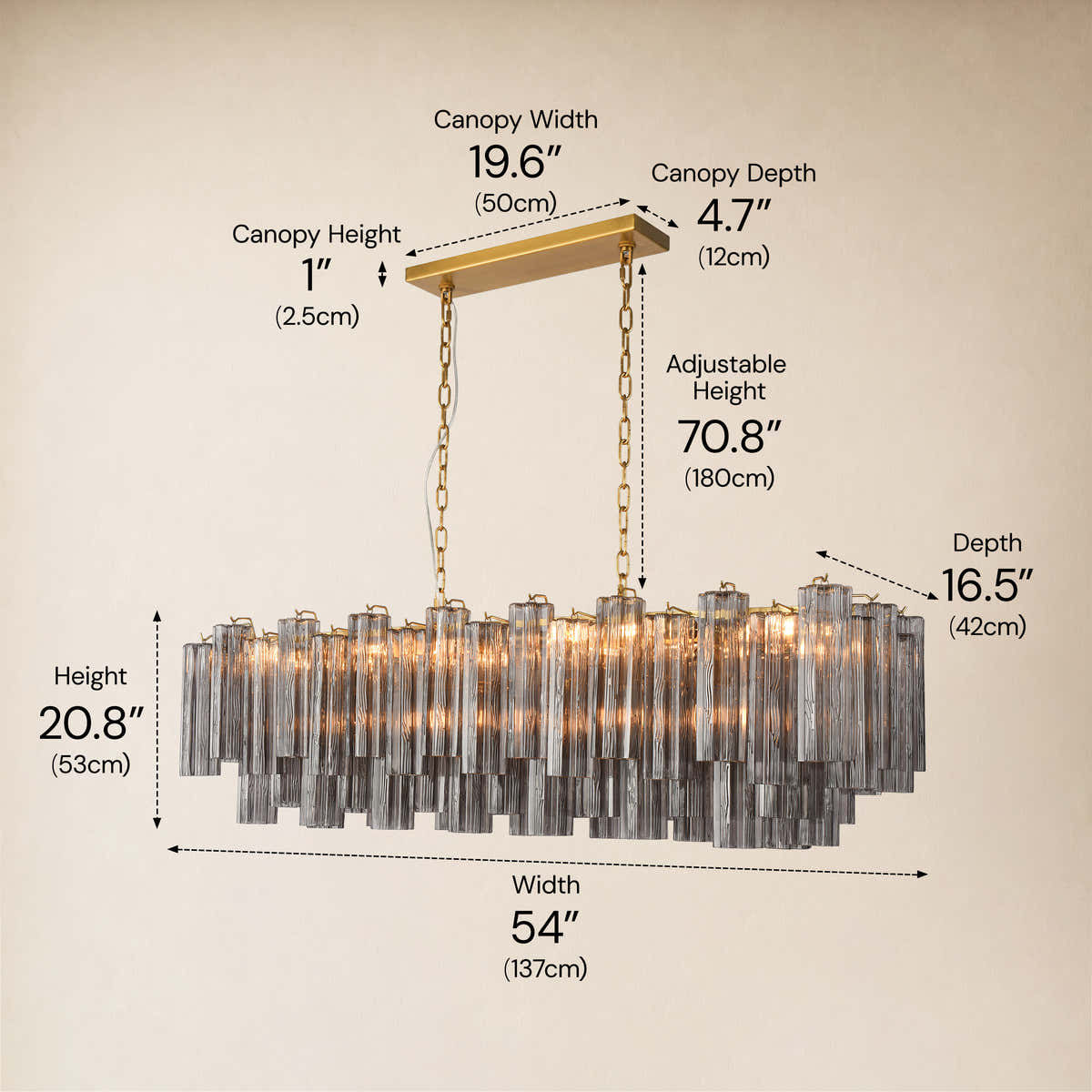 Hexalia Murano Glass Linear Chandelier 54"W