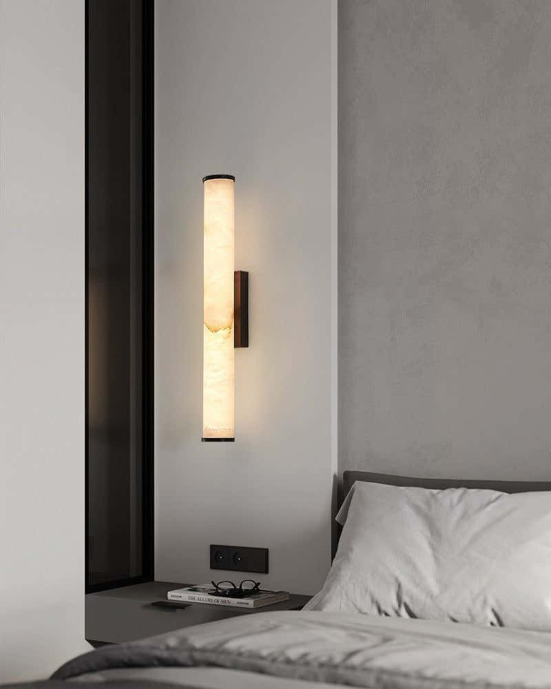 LED Copper Cylindrical Natural Marble Alabaster Wall Sconce Lamp
