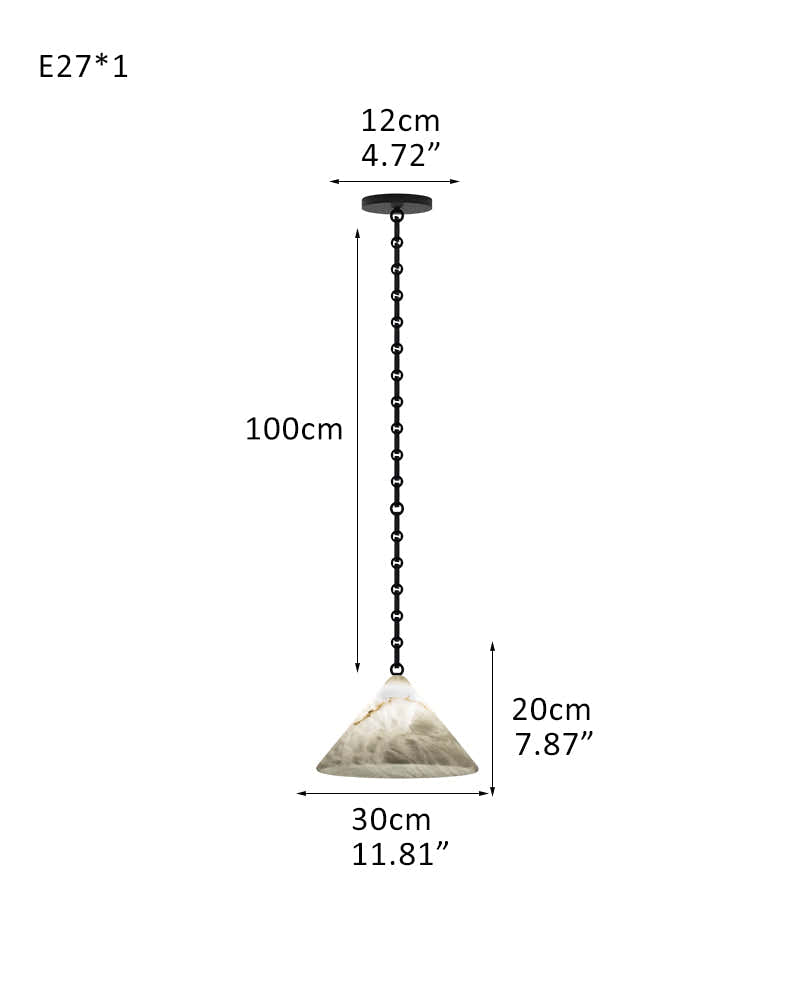 Medium 12" Conical Pendant White Alabaster Shade with Adjustable Chain for living room