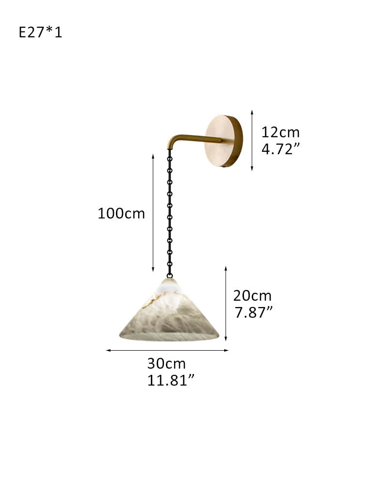 Medium 12" Conical Pendant White Alabaster Shade with Adjustable Chain for living room