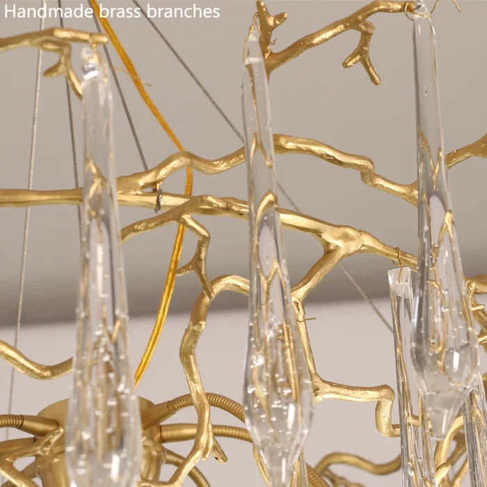 Modern Crystal Droplet Branch Staircase Chandelier
