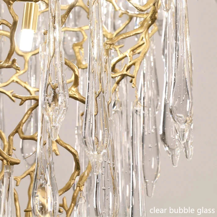 Modern Crystal Droplet Branch Staircase Chandelier