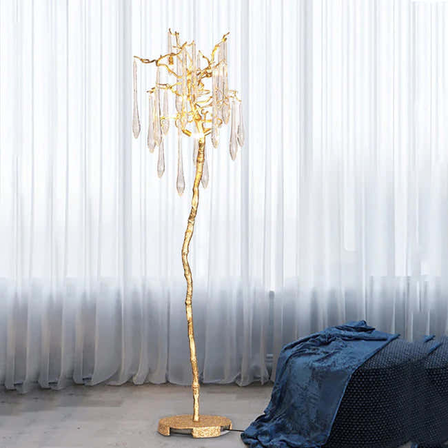 Modern Gold Crystal Droplet Branch Standing Floor Lamp