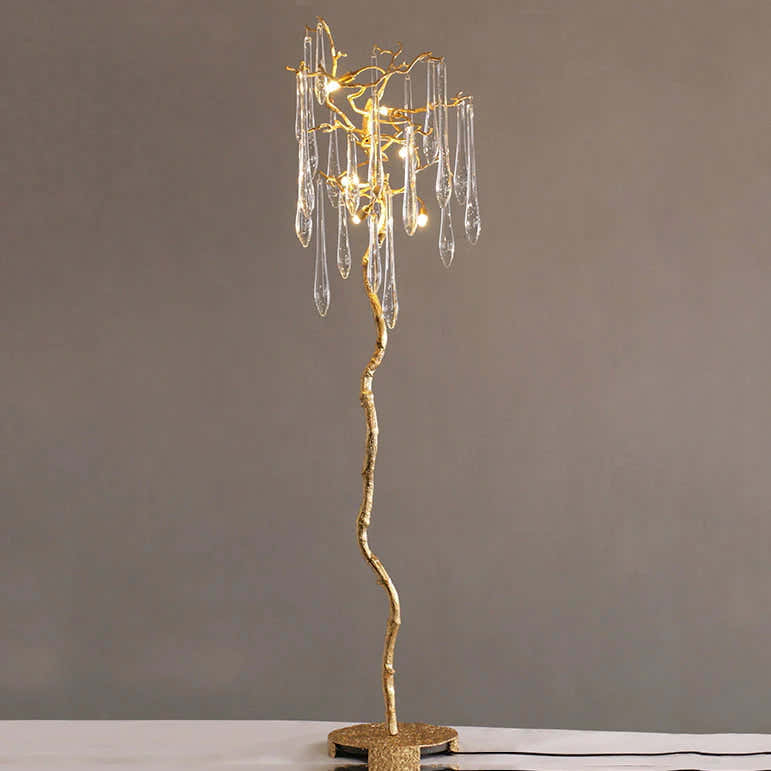 Modern Gold Crystal Droplet Branch Standing Floor Lamp
