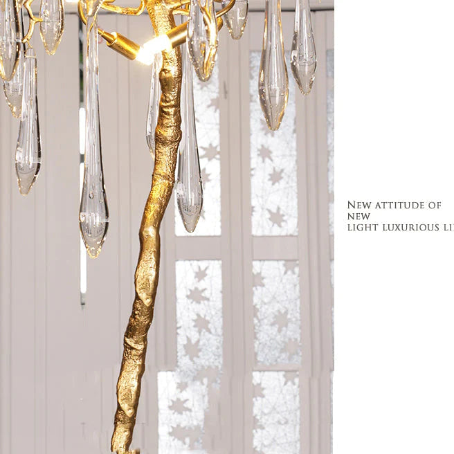 Modern Gold Crystal Droplet Branch Standing Floor Lamp