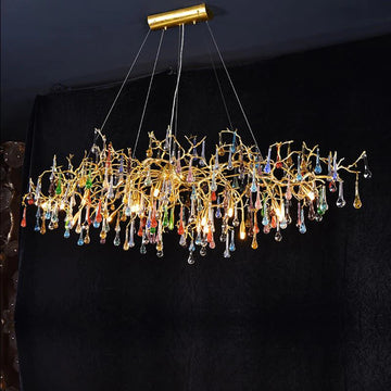 Modern Linear Colorful Crystal Branch Chandelier