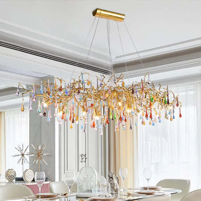 Modern Linear Colorful Crystal Branch Chandelier