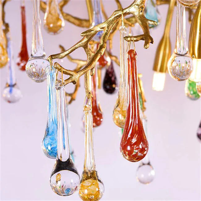 Modern Linear Colorful Crystal Branch Chandelier