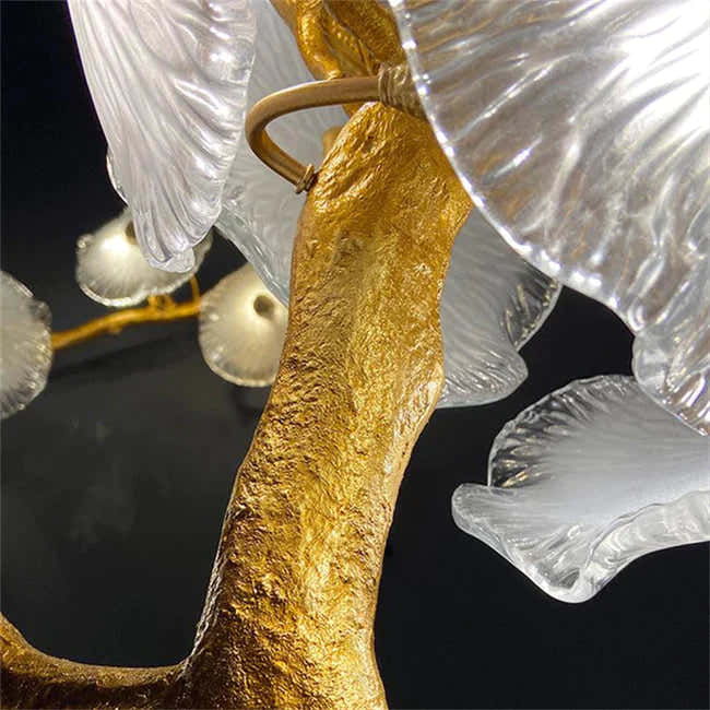 Modern Leaf Glass Flower Linear Branch Chandelier, Island Chandelier