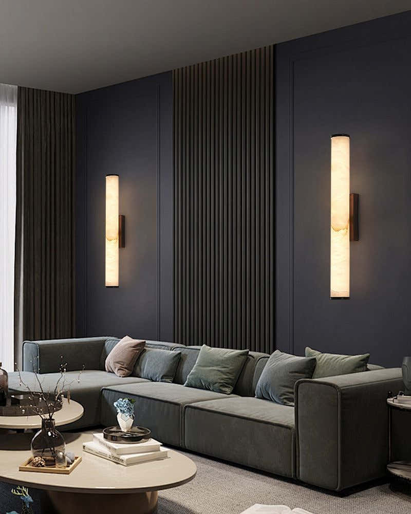LED Copper Cylindrical Natural Marble Alabaster Wall Sconce Lamp