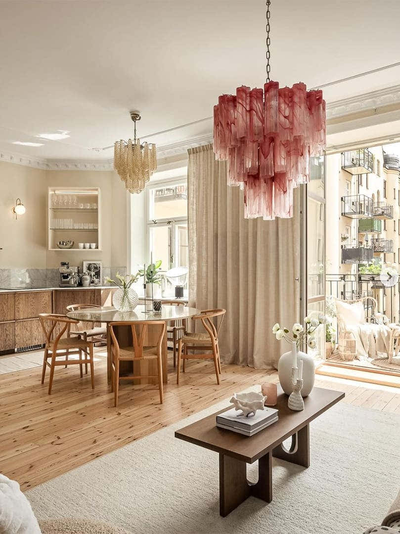 Murano Chandelier – 48 tubes – Alabaster Pink