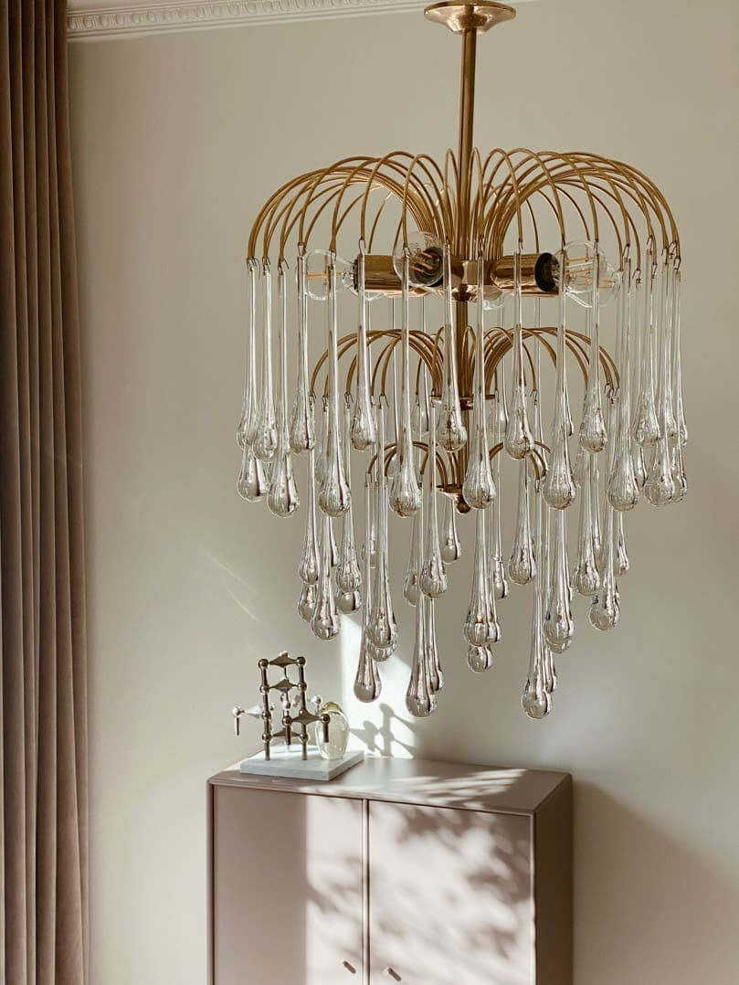 Vintage – Murano chandelier – Teardrop – 68 drops – Clear