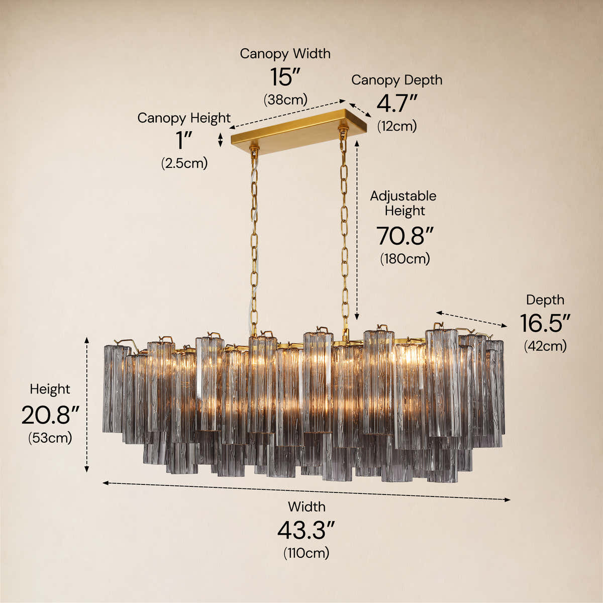 Hexalia Murano Glass Linear Chandelier 43"W