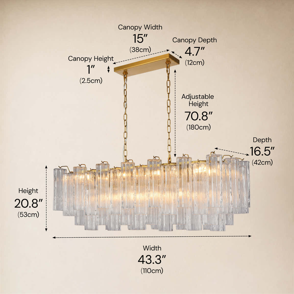 Hexalia Murano Glass Linear Chandelier 43"W