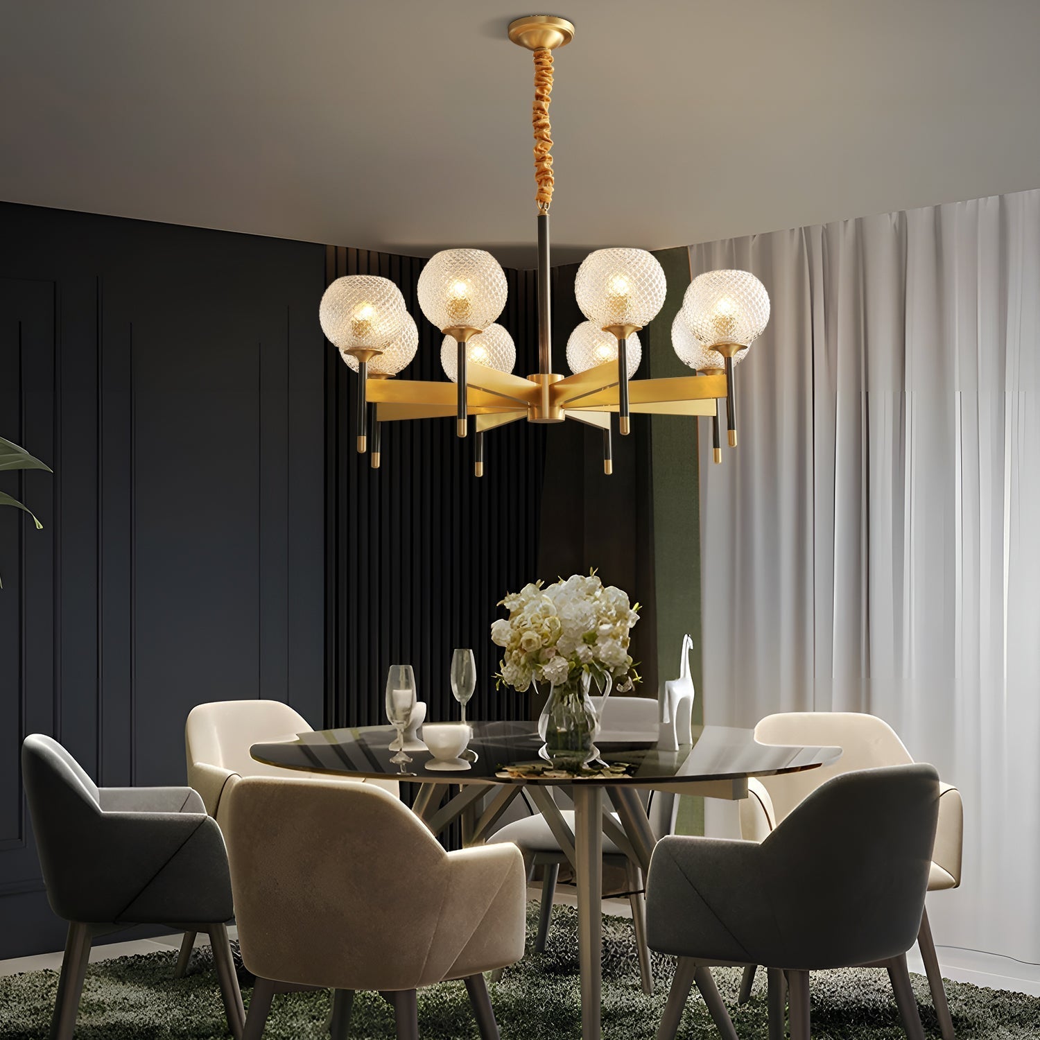 Orrefors Ball Brass Chandelier