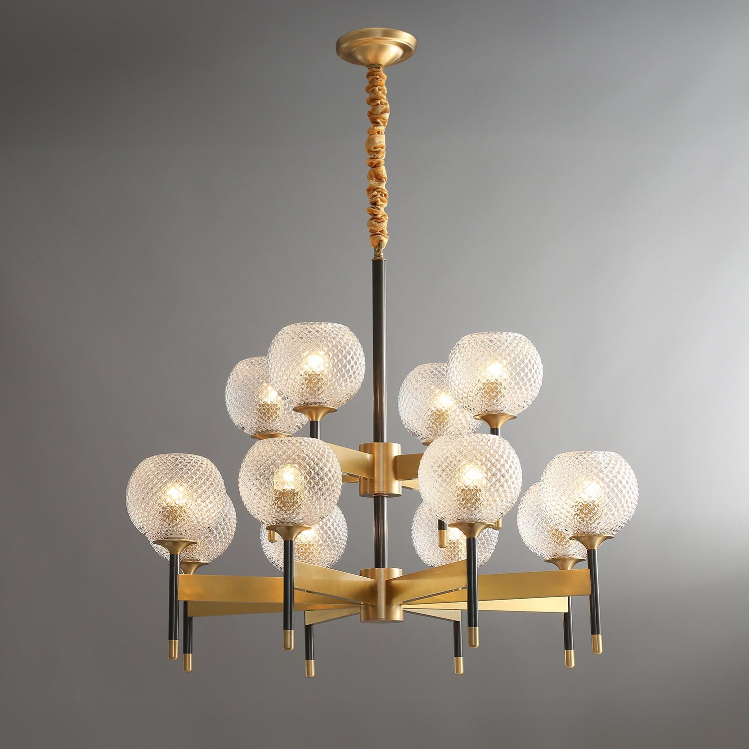 Orrefors Ball Brass Chandelier