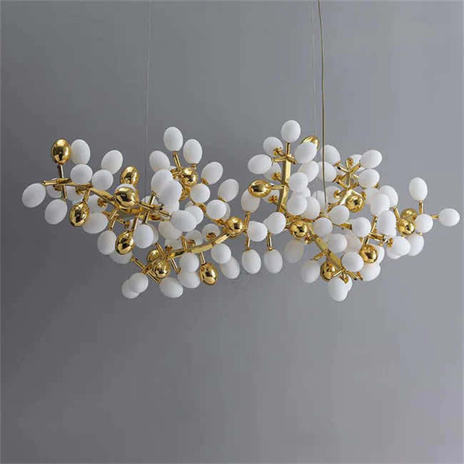 Post Modern Linear Grape Branch Chandelier Over Dining Table