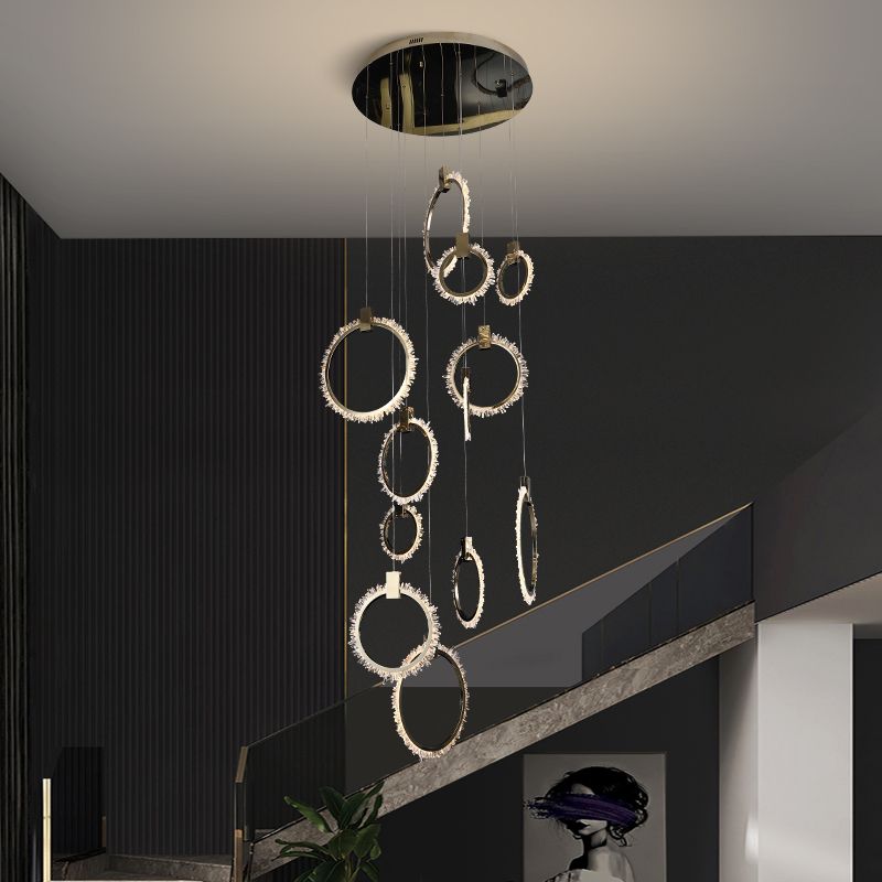 Primary Crystal 12 Rings Staircase Chandelier