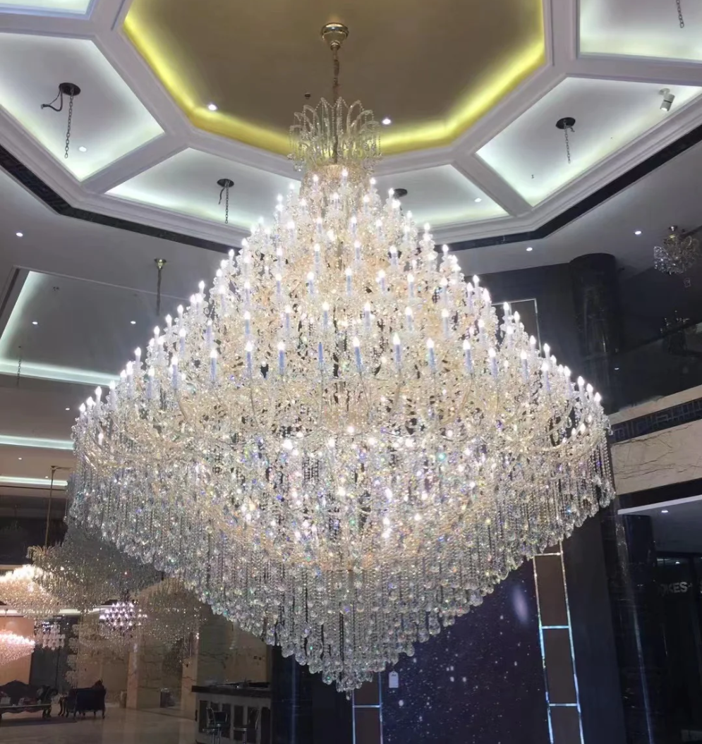 Extra Large Traditional Luxury Multi-tiers Candle Branch Raindrop Crystal Pendant Chandelier