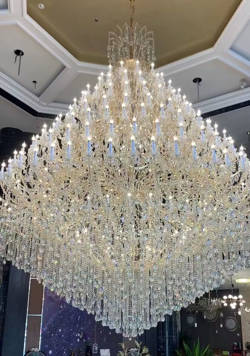 Extra Large Traditional Luxury Multi-tiers Candle Branch Raindrop Crystal Pendant Chandelier