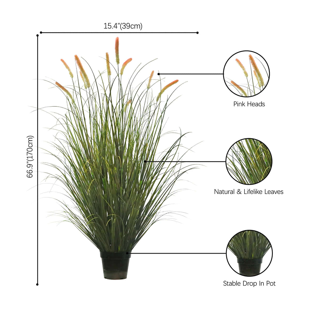 Artificial 10-Head Long Cat Tail with Curved Onion Grass Bonsai 67"H