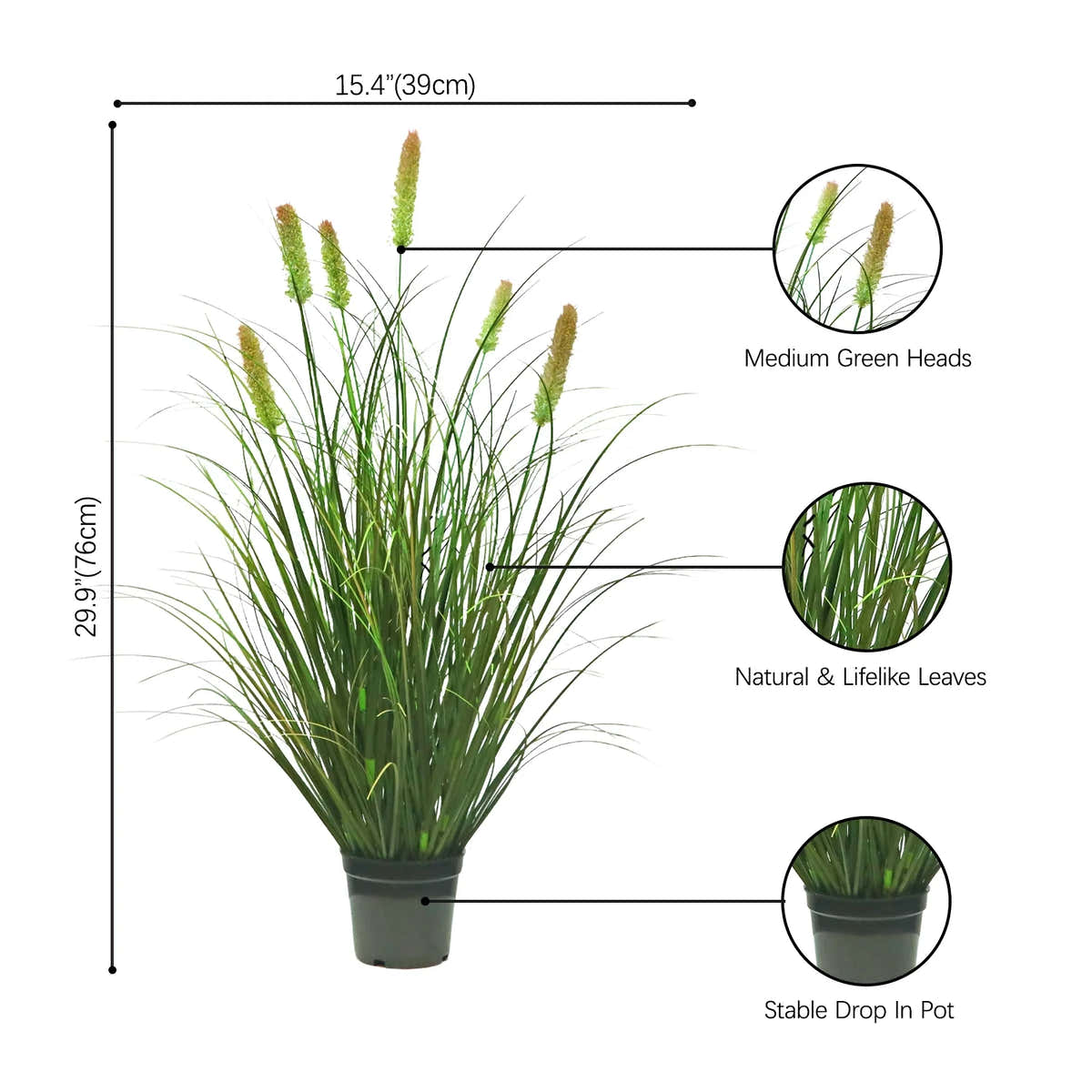 Artificial 6-Head Short Pine Grass with Curved Onion Grass Bonsai 30"H
