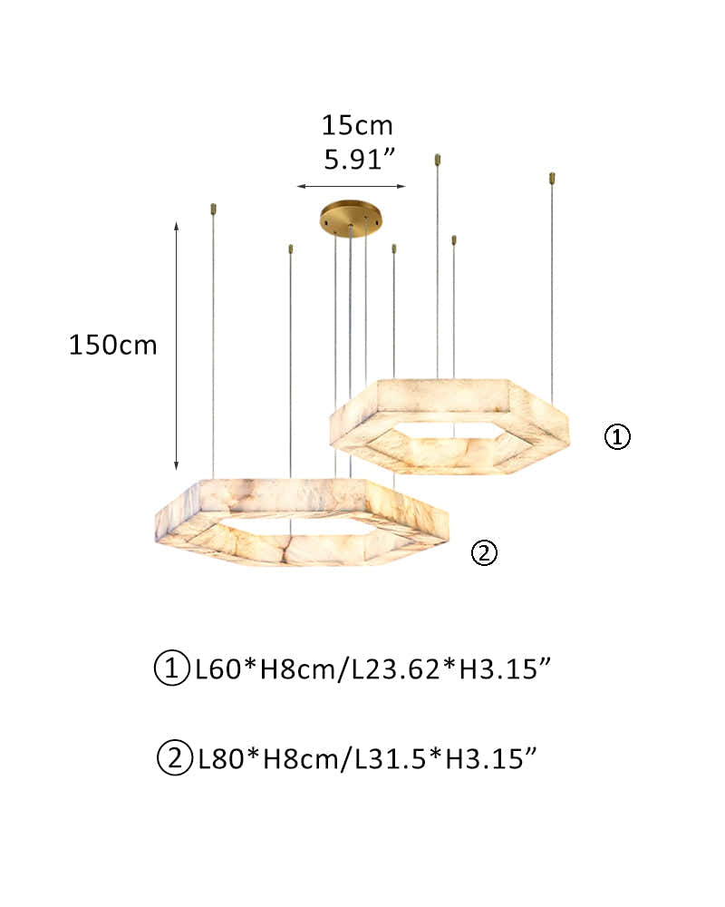 LED Hexagon Marble Pendant Lamp | Double/Triple Ring Design