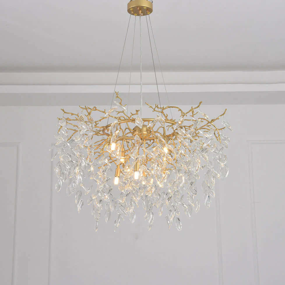 Round Gold Clear Modern Crystal Branch Chandelier